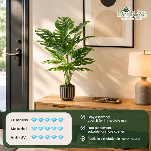 28-Inch Artificial Monstera Plant in Black & Gold Pot for Home Decor