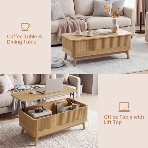 2-Piece Mid Century Modern Living Room Set: Fluted TV Stand & Lift-Top Table