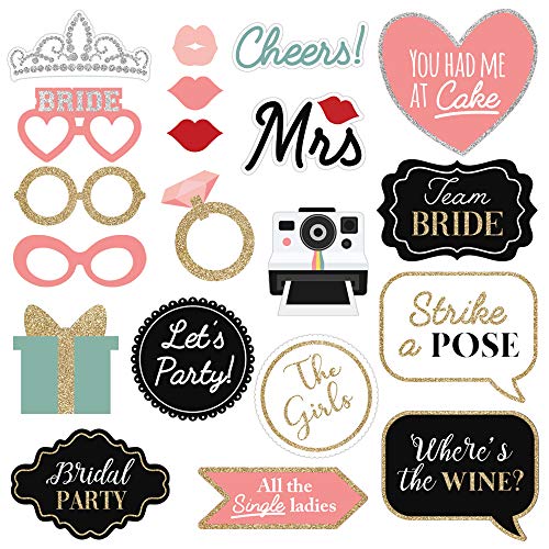 40-Piece Pre-Assembled Wedding Photo Booth Props - Pink and Teal Decor