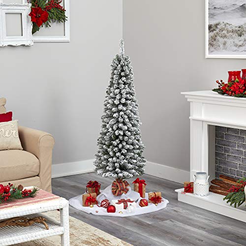 5ft Flocked Artificial Christmas Tree with Bendable Branches - Narrow Decor