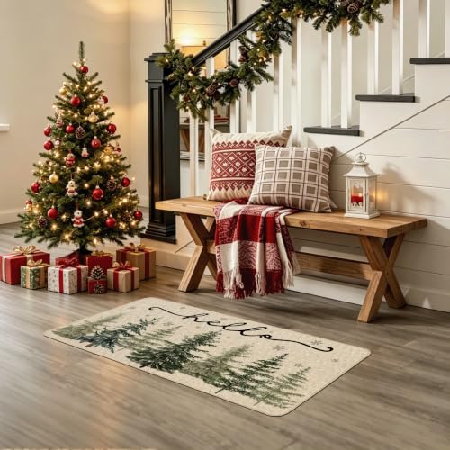 Baccessor Christmas Doormat 17x36 Inch Winter Pine Tree Snowflake – Indoor/Outdoor