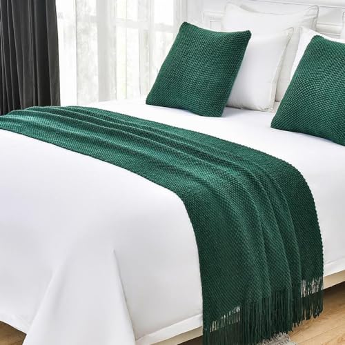 Yellow Bed Runner Scarf with Tassels King Size Bedding Throw for Home & Hotel