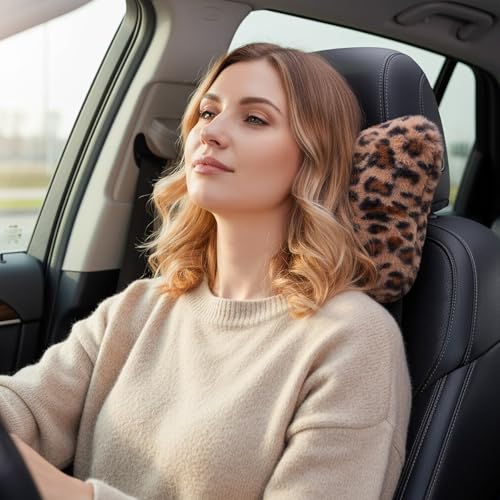 Leopard Car Neck Pillow Set - Cute Butterfly Bow Design, Soft Support
