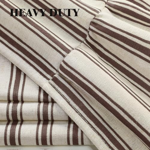 Farmhouse Linen Shower Curtain with Ruffle Hem, 72 x 72 Cream-Brown Stripe