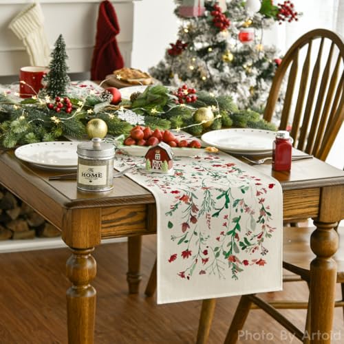 Artoid Mode 13 x 72 Inch Floral Leaves Table Runner for Christmas & Holiday Decor