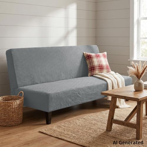 Stretch Futon Cover for Armless Sofa Bed - Light Gray, Anti-Slip