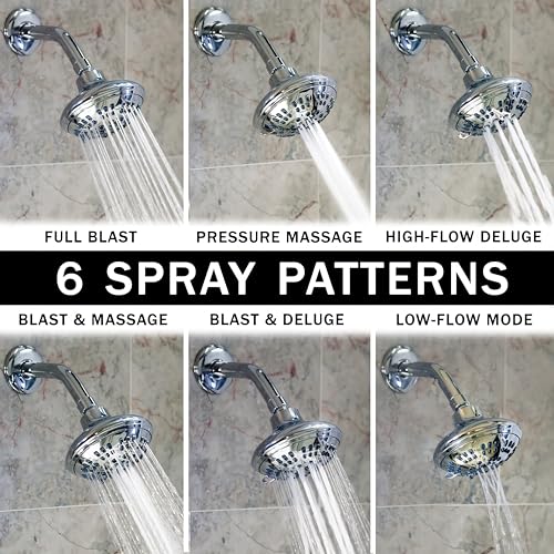 6-Function High-Pressure Shower Head, Adjustable Wall-Mount Showerhead