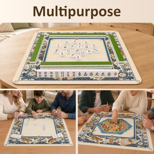 Chinoiserie Tiger Mahjong Mat 31.5" Square - Anti-Slip Noise-Reducing Cover