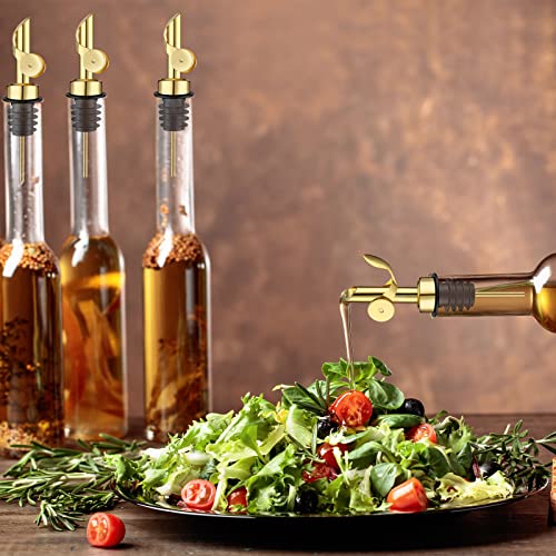 Kinlop Gold 6-Piece Oil Dispenser Spouts for Bottles, Auto Flip Pourer, Suitable for Olive Oil & Vinegar