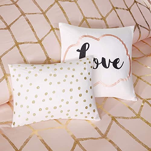 Geometric Metallic Comforter Set with Decorative Pillows, Full/Queen