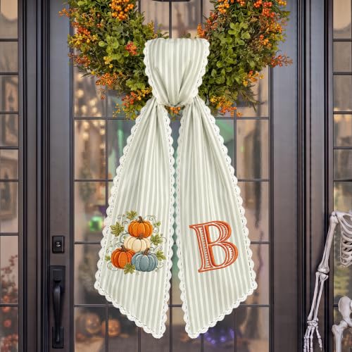 Custom Embroidered Monogram Wreath Sash for Front Door & Holiday Decor
