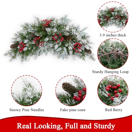 26-Inch Artificial Christmas Mailbox Swag with Pine Cones and Red Berries