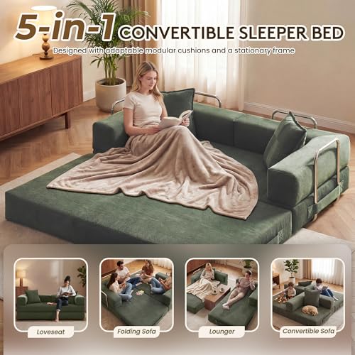 78-Inch Convertible Sofa Bed, 5-in-1 Corduroy Futon Sleeper Couch