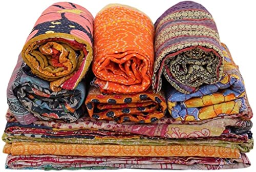 Handmade Vintage Kantha Quilt - Boho Throw Blanket Bedspread
