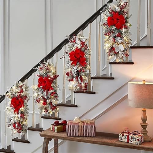 Artificial Christmas Teardrop Swag with LED Lights, 24-Inch Red Berry Decor