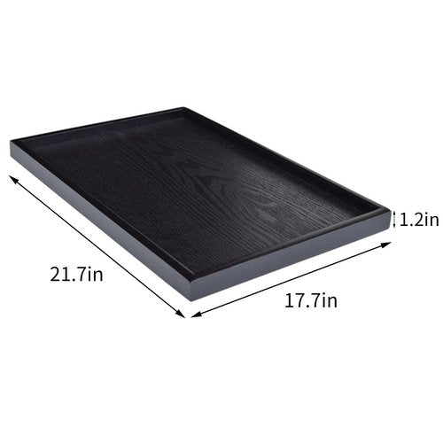22 x 18 Inches Extra Large Solid Wood Serving Tray for Tea Coffee Table Snack Food Meals Serving Plate Kitchen Party Bar Breakfast Server with Raised Edges Black Wooden Decorative Ottoman Tray