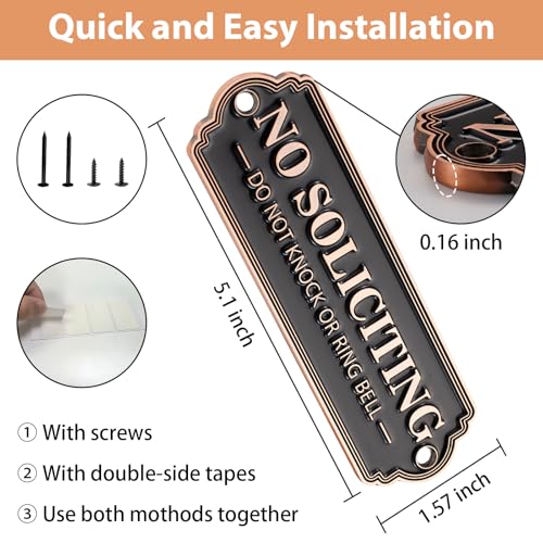 Solid Brass No Soliciting Sign - Weatherproof Metal Wall Plaque for Home
