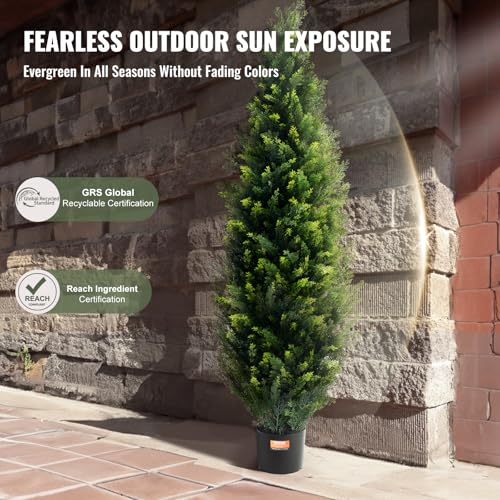 48-Inch Artificial Cedar Topiary Trees, 2-Pack UV-Resistant Faux Plants