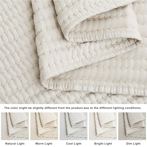 WDCOZY Beige Pick Stitch Twin Quilt Set - Lightweight All-Season Coverlet