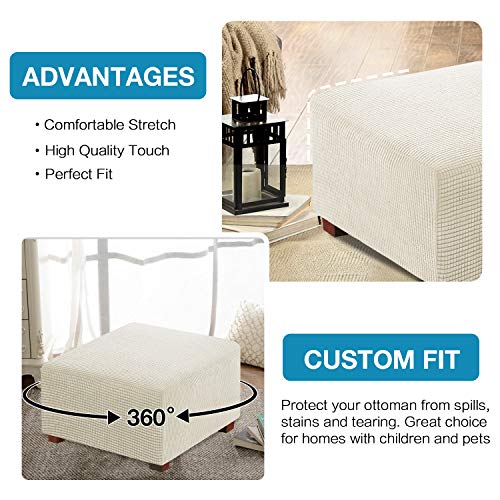Stretch Ottoman Cover for Square Ottoman - Soft Slipcover, Biscotti Beige