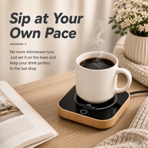 Defashun Square Wood Grain Coffee Mug Warmer for Desk - 3 Temp Settings, Auto Shut-Off