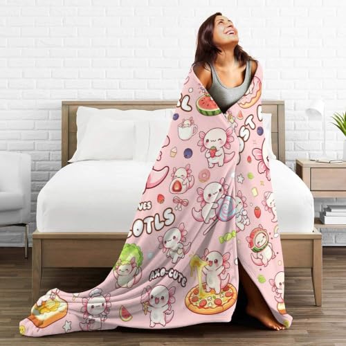Capibarara Axolotl Gift Blanket for Girls Kids Women, Flannel Throw 60x50"