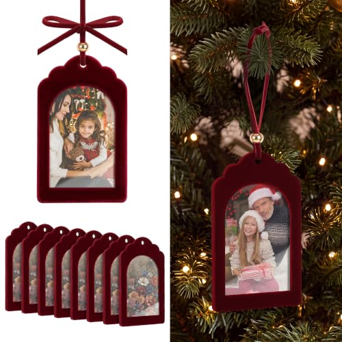 UNIQOOO 8-Pack Burgundy Velvet Arch Photo Frame Ornaments 2x3 Inch for Christmas & Holiday Decor