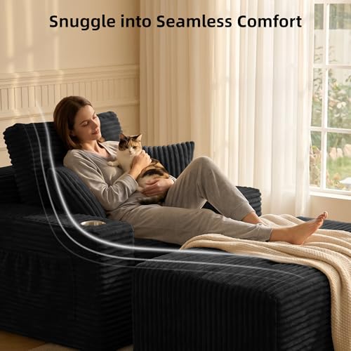 66" Oversized Corduroy Chaise Lounge Chair with Ottoman, Deep Seat