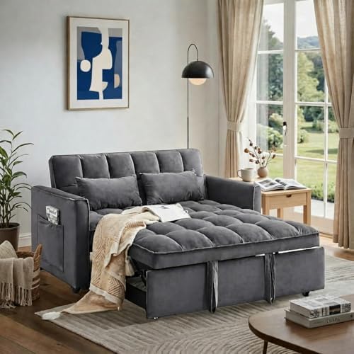 Convertible Sleeper Sofa Bed with Adjustable Backrest and Side Storage