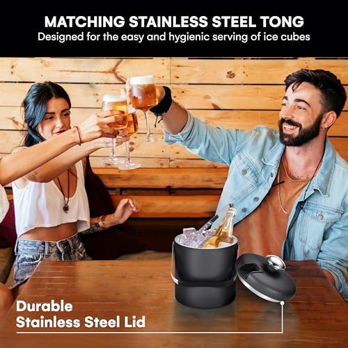 Flybold Small Double Walled Ice Bucket with Lid - Portable Insulated Chiller for Parties & Bars