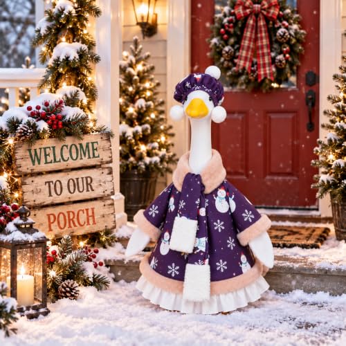 Bigwish Winter Snowmen Porch Goose Outfit for 23" Holiday Decor, Christmas Snowflake Costume