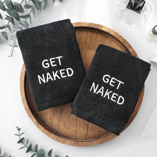 Get Naked Embroidered Hand Towels, 100% Cotton Bathroom Decor, 29 x 13 Inch