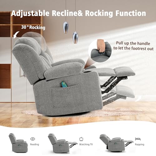 Ketaiyou Lime Gray1 Swivel Recliner Chair with Massage & Heat - Relax & Support