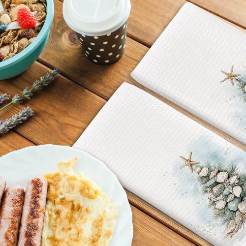 BCUANGD Christmas Shell Tree Blue Stripe Kitchen Towels - Variation 67, 16x24 inches