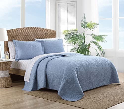 Reversible King Quilt - 100% Cotton Bedding, Costa Sera Blue