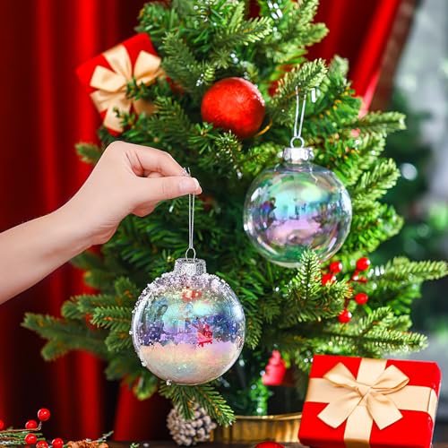12-Pack Clear Fillable Iridescent Ornaments - 4" Shatterproof Tree Balls