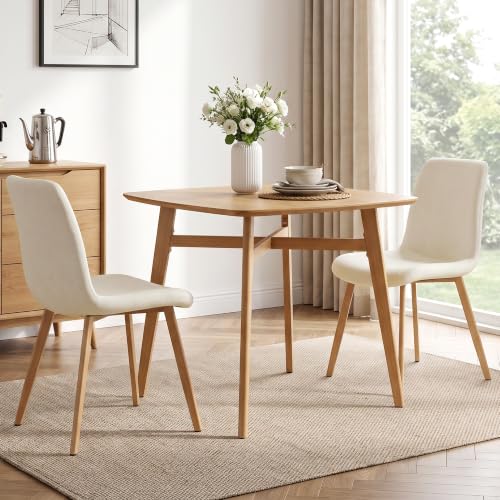 HIPIHOM 3-Piece Oak Dining Table Set for 2 with White Chairs, Space-Saving Kitchen Table