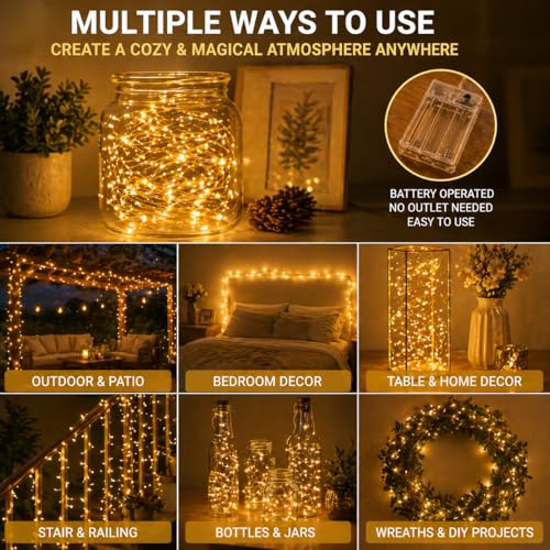 150 LED Fairy String Lights 50Ft Warm White Copper Wire Indoor Outdoor Decor