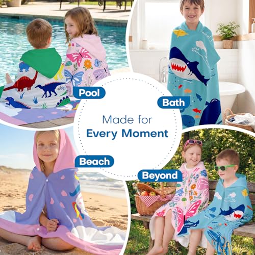 Kids Hooded Beach Towel - 100% Soft Cotton Bath Wrap with Snaps (50" x 30")