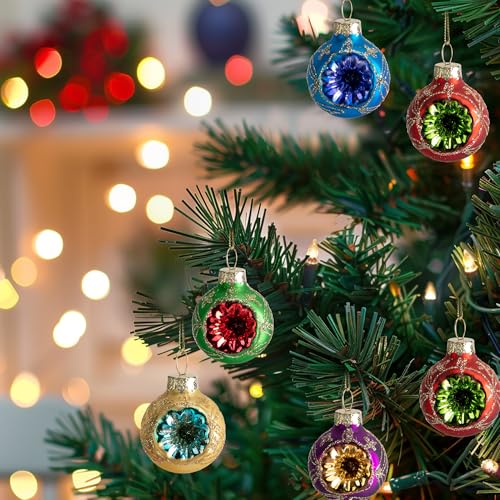 6 Pcs 1.6'' Christmas Reflector Glass Ball Ornaments, Hanging Decor