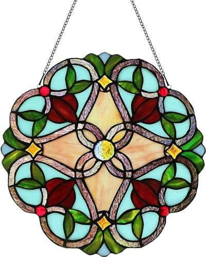 12-Inch Vintage Floral Stained Glass Round Panel Suncatcher