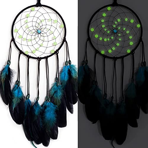 Handmade Luminous Blue Dream Catcher - Glow in the Dark Wall Decor