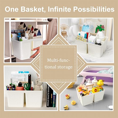 Portable Shower Caddy with Wooden Handle - 3-Compartment Bathroom Organizer
