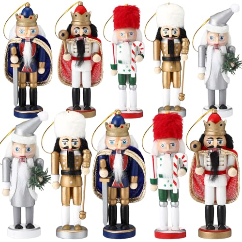 Wooden Christmas Nutcracker Ornaments, 10-Piece 5-Inch King Figures Set