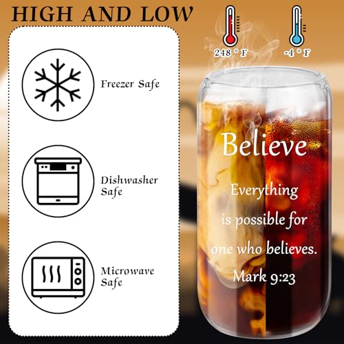 Christian Glass Cups with Lids & Straws - Maxcheck 6 Pack 16 oz Faith Gifts