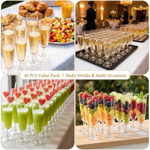 Bohiimia 40 Pack 5.5oz Clear Disposable Champagne Flutes for Parties & Events