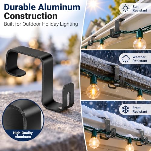 Black 50 Pcs Gutter Light Clips for Outdoor Christmas & Year-Round Use