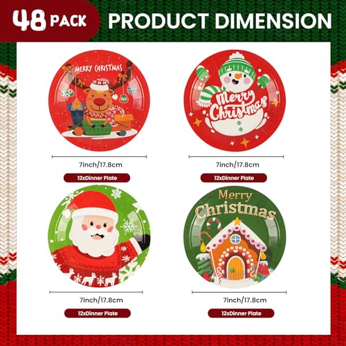 BOKFJBP 48Pcs Christmas Paper Plates Set - 4 Designs Santa Reindeer Gingerbread 7in (Variant: Christmas)