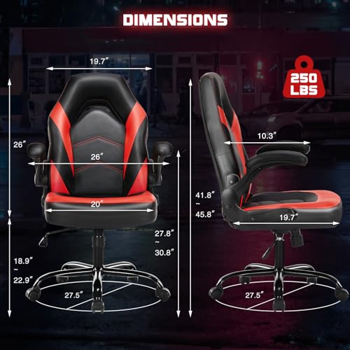 Ergonomic Gaming Chair with Flip-Up Armrests and Lumbar Support, Scarlet Red