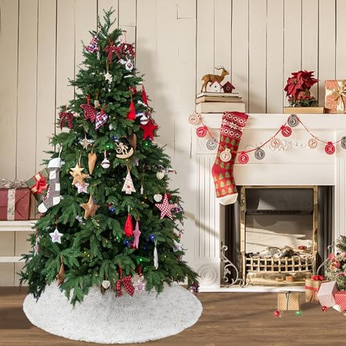 AtiMing White-Gold Sequin Christmas Tree Skirt 48 Inch Fur Holiday Decor